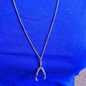 26" Silver Tone Wishbone Pendant Necklace Artisan